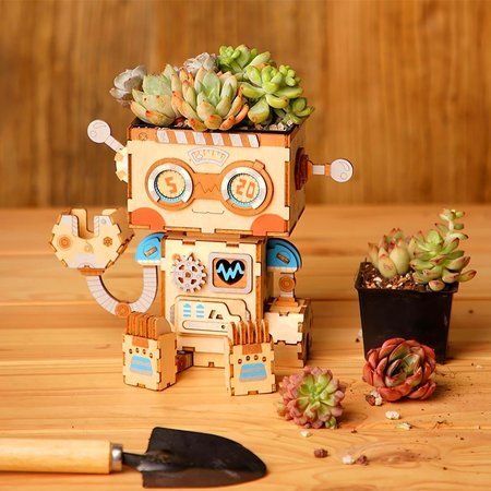 ROBOTIME 3D Wooden Puzzle - Robot Flower Pot