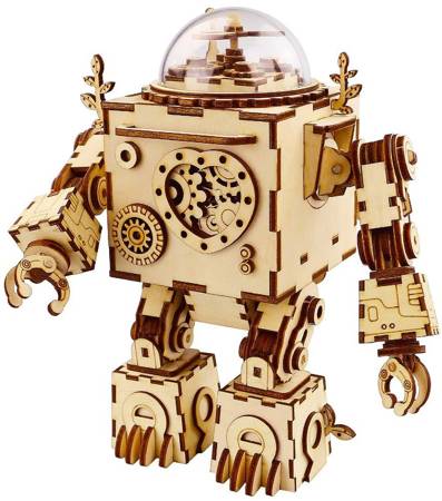 ROBOTIME 3D Wooden Puzzle - Steampunk Robot LED Music Box