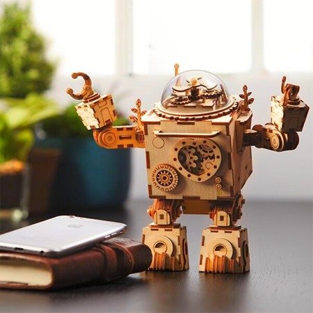 ROBOTIME 3D Wooden Puzzle - Steampunk Robot LED Music Box