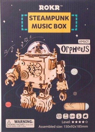 ROBOTIME 3D Wooden Puzzle - Steampunk Robot LED Music Box