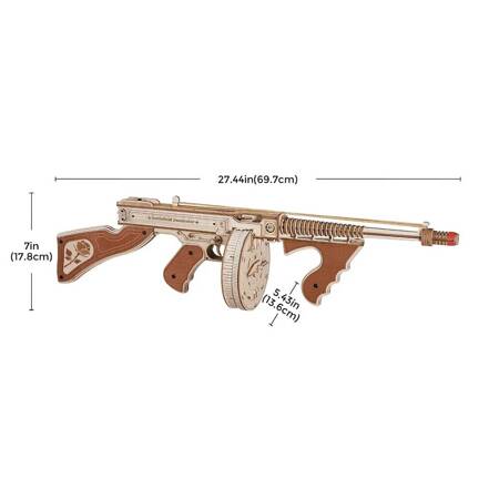 ROBOTIME Drewniane Mechaniczne Puzzle Model 3D - Pistolet Maszynowy Thompson