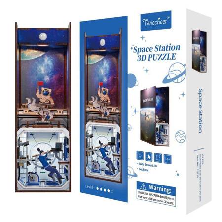 Tonecheer Składany Drewniany Model 3D LED - Book Nook Space Station