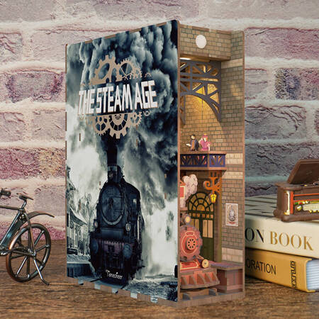 Tonecheer Składany Drewniany Model 3D LED - Book Nook The Steam Age