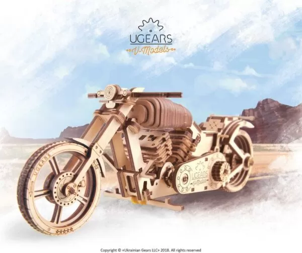 UGEARS Folding Wooden 3D Mechanical Model - Motorcycle VM-02