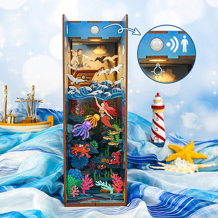 Tonecheer Składany Drewniany Model 3D LED - Book Nook The Little Mermaid