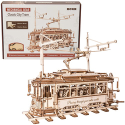 ROBOTIME Drewniane Puzzle 3D DIY - Klasyczny Tramwaj