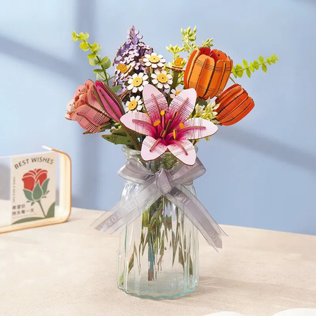 ROBOTIME Drewniane Puzzle Model 3D DIY - Różowa Lilia