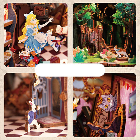 Tonecheer Składany Drewniany Model 3D LED - Book Nook Alice in Wonderland