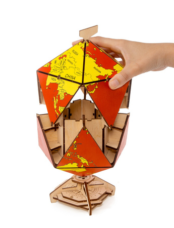 EWA Drewniane Puzzle 3D - Dwudziestościenny Czerwony Globus