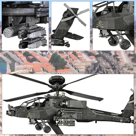 Piececool Puzzle Metalowe Model 3D - Helikopter AH-64 Apache