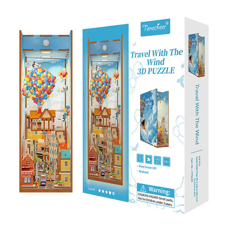 Tonecheer Składany Drewniany Model 3D LED - Book Nook Travel with The Wind