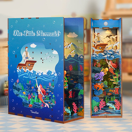 Tonecheer Składany Drewniany Model 3D LED - Book Nook The Little Mermaid