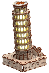 Mr.Playwood Drewniane Puzzle 3D z Diodą LED - Krzywa Wieża w Pizie