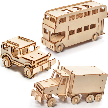 Little Story Drewniane Puzzle Model 3D - Zestaw Pojazdy