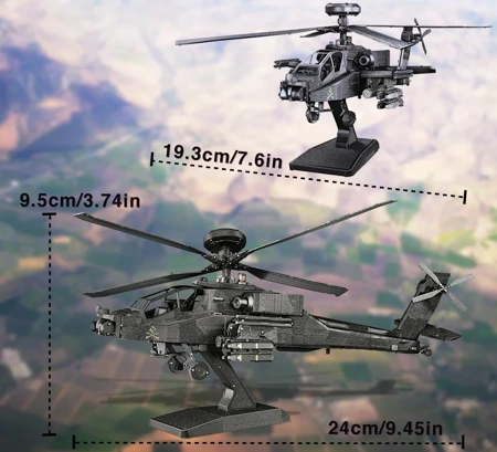 Piececool Puzzle Metalowe Model 3D - Helikopter AH-64 Apache