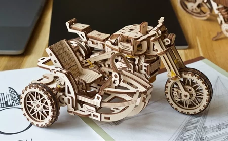 UGEARS Składany Drewniany Model 3D - Scrambler UGR-10 z bocznym wózkiem